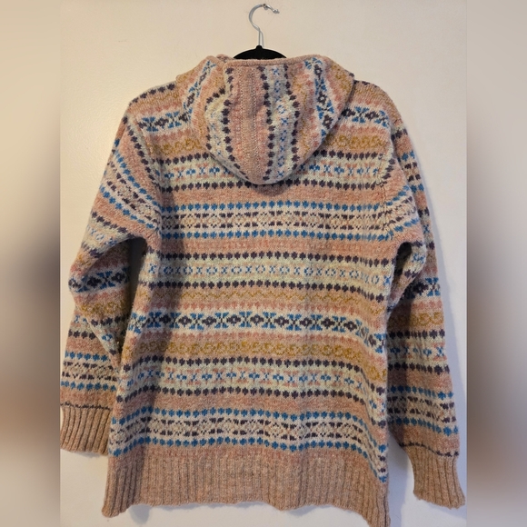 "Jamieson's Scottish Shetland Fair Isle Hoodie Crewneck Sweater Sz XL Pink Wool - Picture 2 of 9